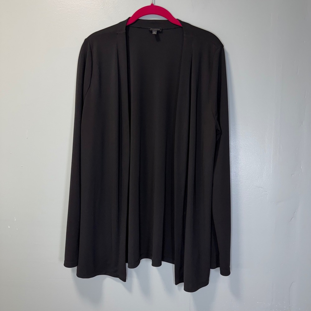 Talbots Womens Black Open Front Cardigan Long Sleeve Stretch Travel Size L